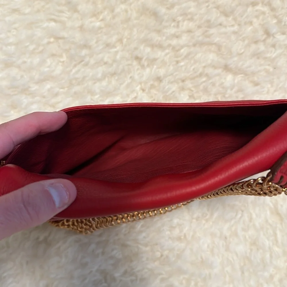 NWT Prada red, soft leather with rose-gold chain bag. - Picture 9 of 16